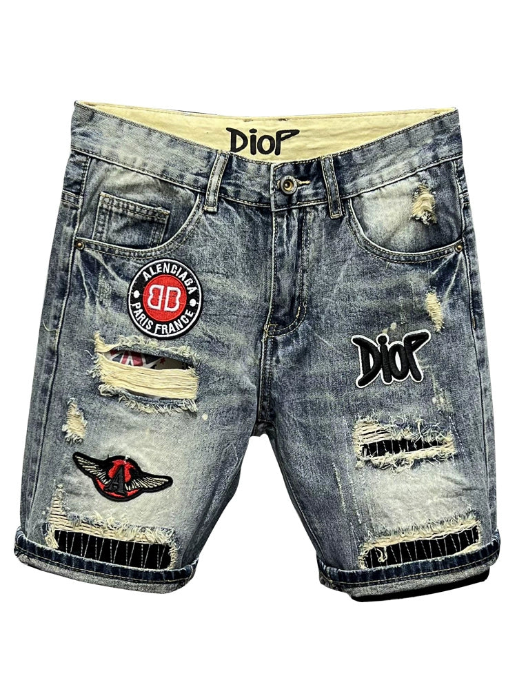 Broken Spring Summer Paste Cloth Embroidery Denim Shorts