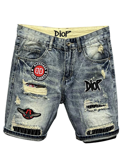 Broken Spring Summer Paste Cloth Embroidery Denim Shorts