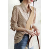 Womens Button Shirt Layered Look Letter Print Long Sleeve Blouse