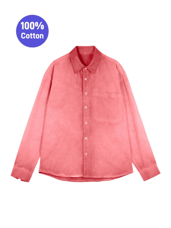 Mens Tie Dye Gradient Shirt Long Sleeve Button Up Streetwear Pocket