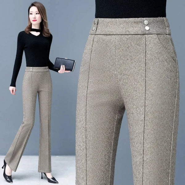 Womens Flared Pants High Waist Wool Blend Fall Wide Leg Trousers