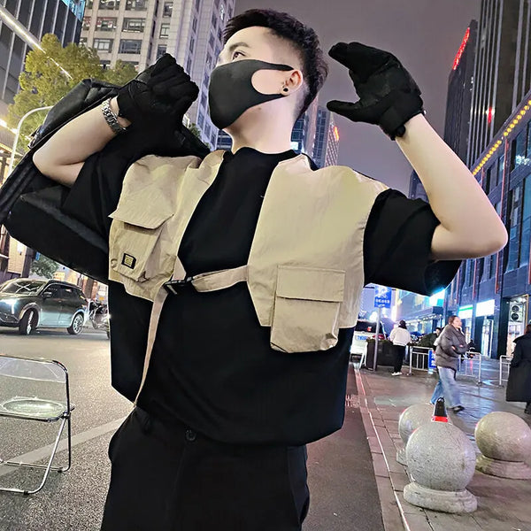 Mens Multi Pocket Tshirt Workwear Style Short Sleeve Streetwear