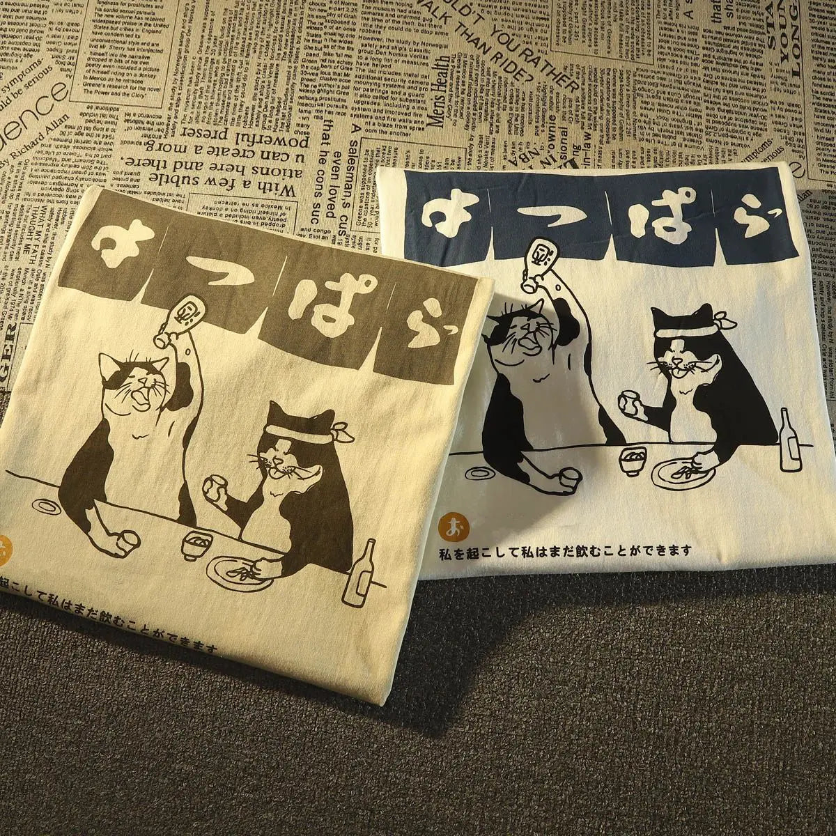 Harajuku Streetwear Japanese Kanji Funny Cat Printed T Shirt