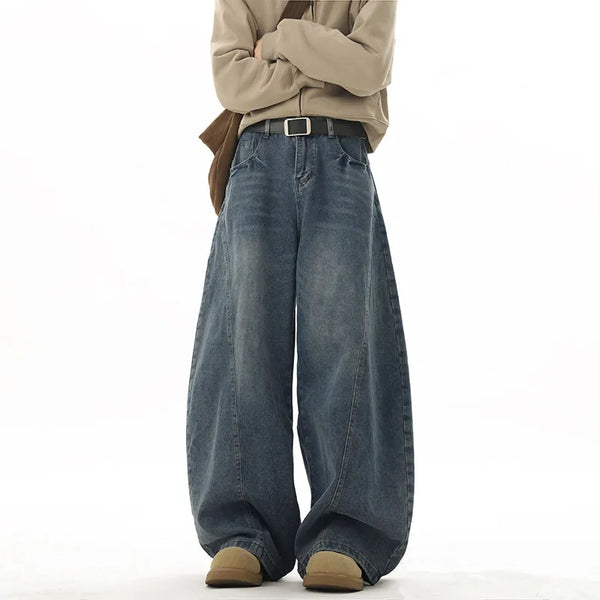 Wide Leg Baggy Jeans Unisex Dark Blue Hip Hop Streetwear Pants