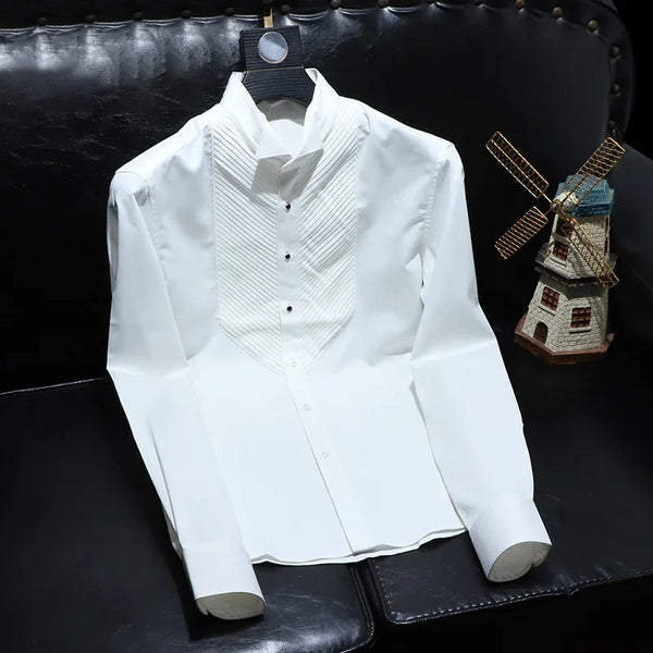 Y2K Patchwork Shirt Men Long Sleeve Designer Korean Style