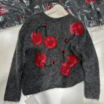 Women Cherry Print Knit Sweater