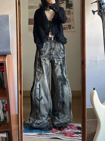Y2K Grunge Baggy Jeans with Pockets for Women