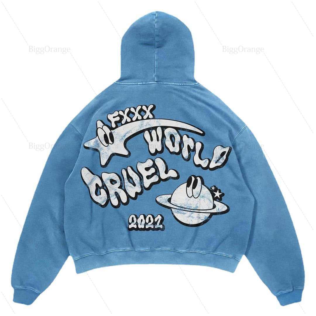 Y2K Planet Print Hoodies Trendy Streetwear for Women's Fashion