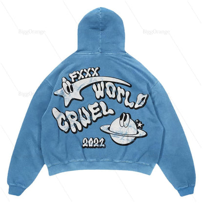 Y2K Planet Print Hoodies Trendy Streetwear for Women's Fashion