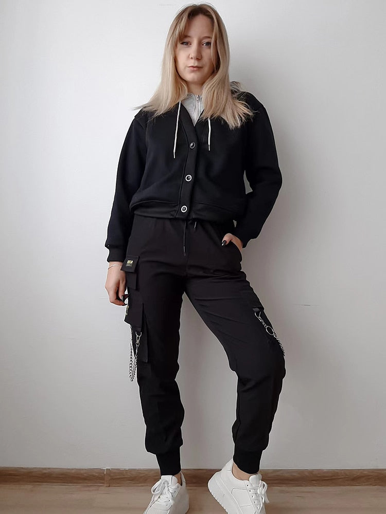 Two-Piece Hooded Set Cargo Pants Women Autumn Harajuku