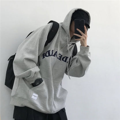 Hoodie  Men Letter Print Hooded Sweatshirt Sport Pockets Long Sleeve Oversize