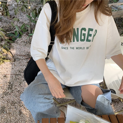 T-Shirt mit Rundhalsausschnitt und Buchstaben-Print für Damen