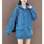 Autumn Winter Women Print Pocket Oversize Fleece