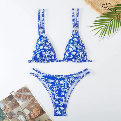 Double Shoulder Bikini Set High Waist Sexy Swimwear Women