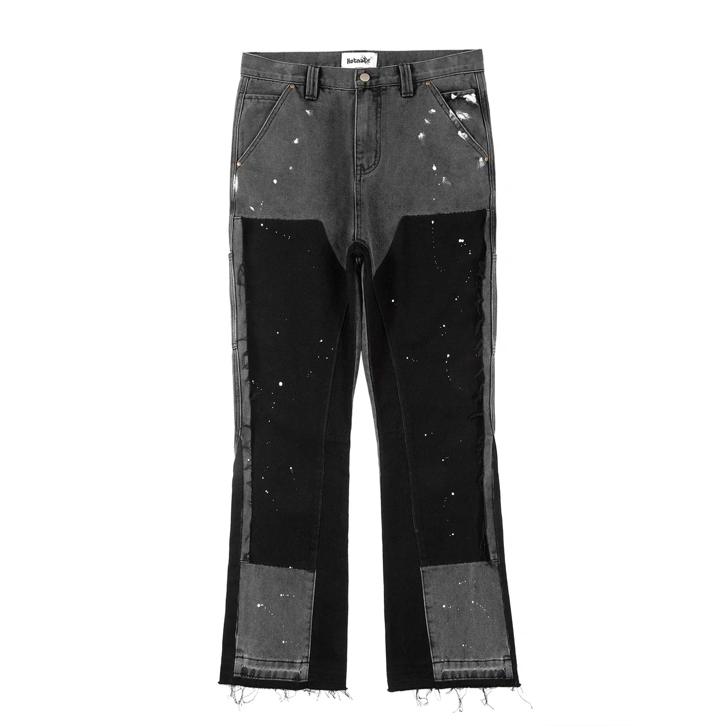 Men High Street Patchwork Flare Jeans