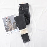 Winter Thick Velvet Women High Waist Skinny Jeans