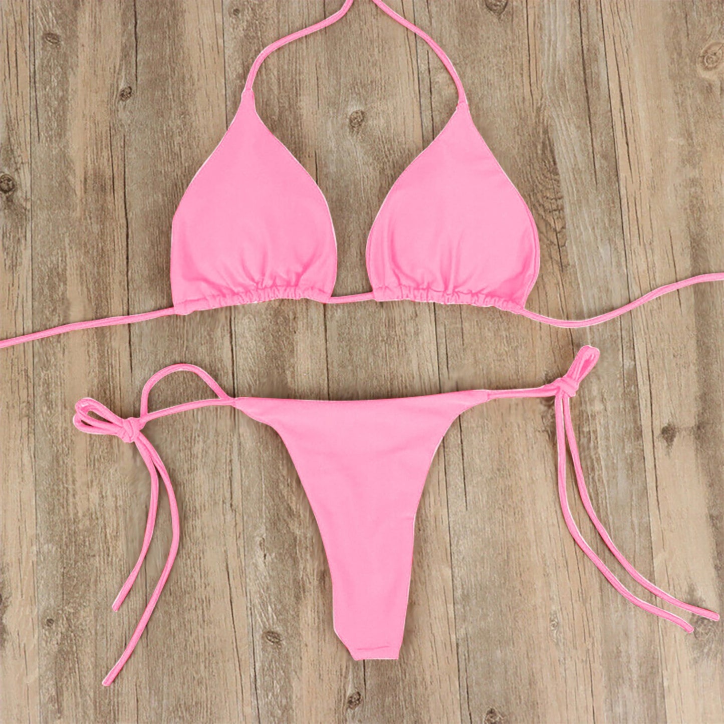 Bikini-Set für Damen, Badeanzug, sexy, schlichter transparenter Riemen, Biquini-Set, lässig, dünn, schlank