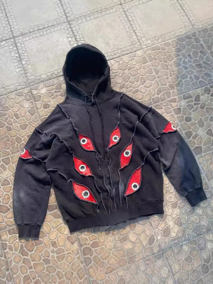 Y2K Hip-Hop Eye Print Hoodie Women Loose Fit Retro Streetwear Style