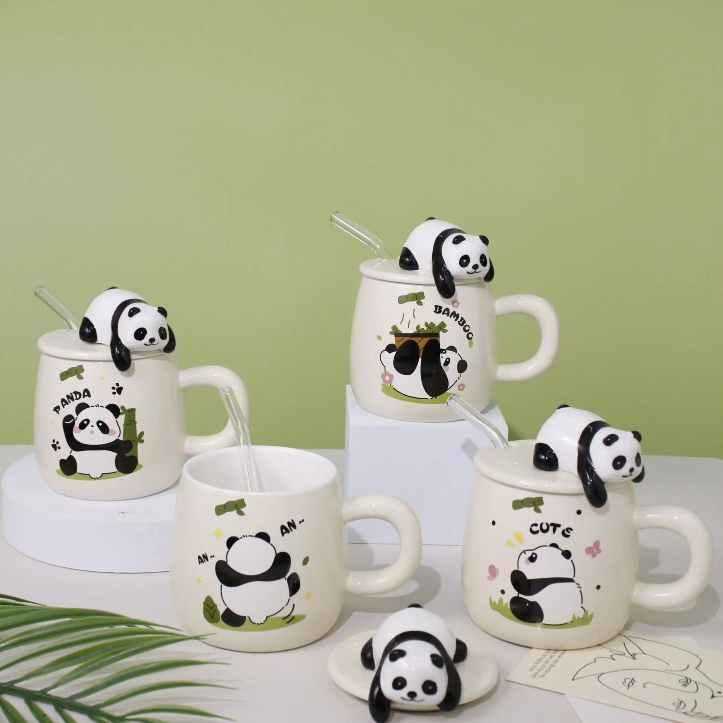 Nette cartoon panda Keramik Becher 400ml Mit Deckel und Löffel Kaffee tassen Milch