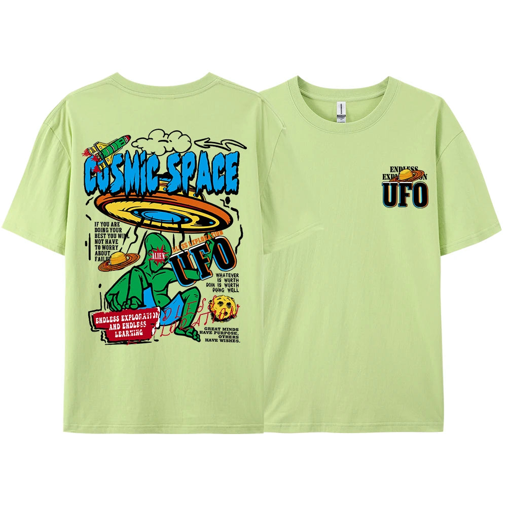 Cosmic Space Ufo Aliens Funny Graphic Printed Fashion Street T-Shirt