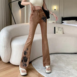 Chic Mid-Waist Flared Jeans with Personality for Women