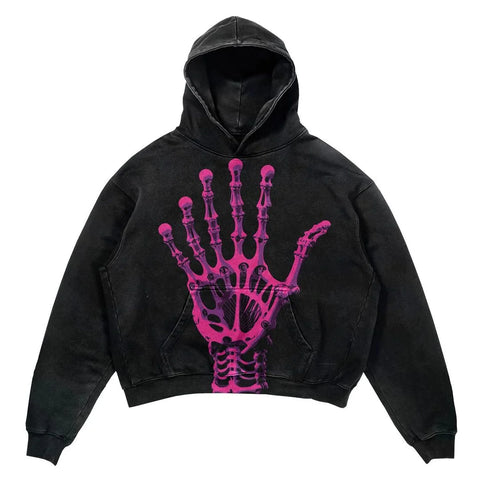 Männer Hoodies High Street Dark Vintage Schädel Hand Streetwear