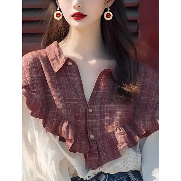 Autumn Winter New Top for Women Lapel Long-sleeved Button