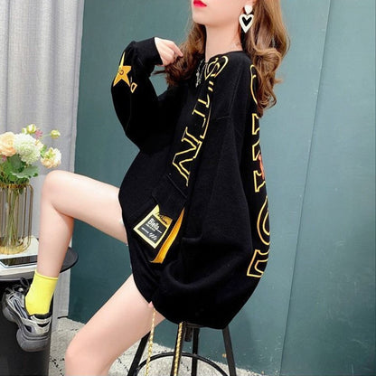 Women Sweatshirt Korean Letter Graphic Cotton Pullover