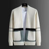 Mens Patchwork Cardigan Knit Sweater Korean Oversized Wool Coat