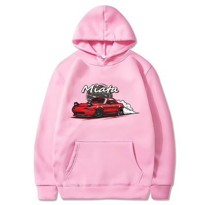 Men Hoodies Japanese Anime Print Car Streetwear Casual