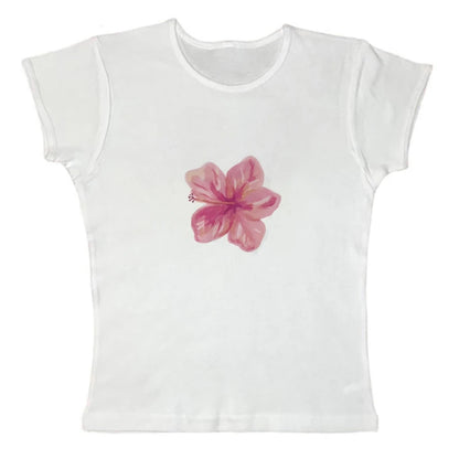 Retro EMO Girl Croptop Short Sleeve Flower Print Aesthetic
