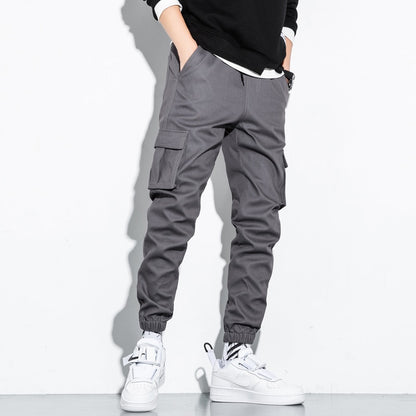 Men Cotton Cargo Pants Plus Size Sports Drawstring Fashion Casual