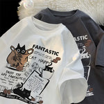 Oversize Cartoon Cat Print Korean T-Shirt Women Casual