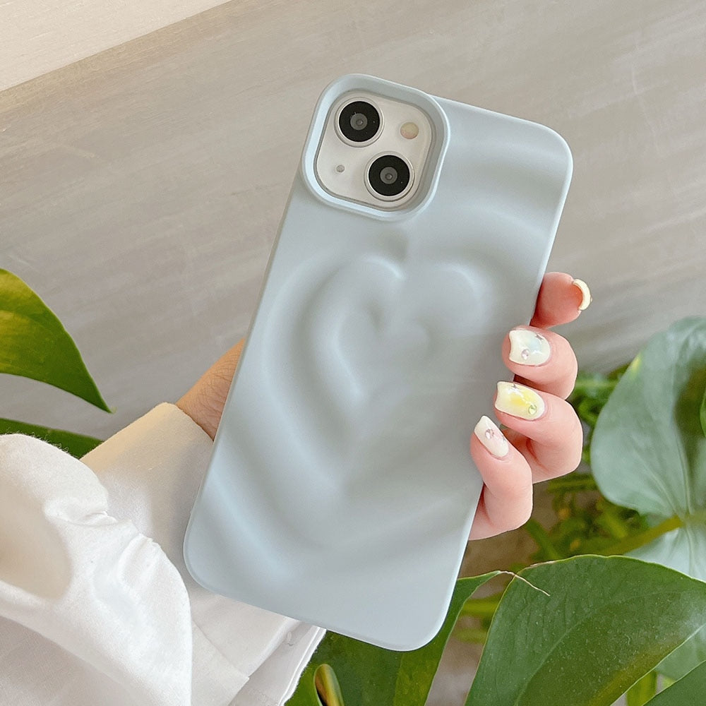 Luxury Electroplate Silver Heart Water Ripple Phone Case for iPhone Soft Silicone