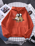 Panda Lying On A Sloth Prints Women Sweatshirt Autumn Fleece Warm Hooded