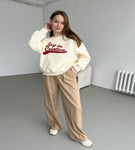 Retro-Buchstaben-Stickerei bedruckter Pullover-Mantel für Damen