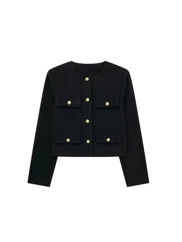 Women's Gold Button Jacket - Long Sleeve Coat Outerwear