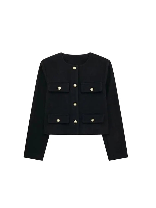 Women's Gold Button Jacket - Long Sleeve Coat Outerwear