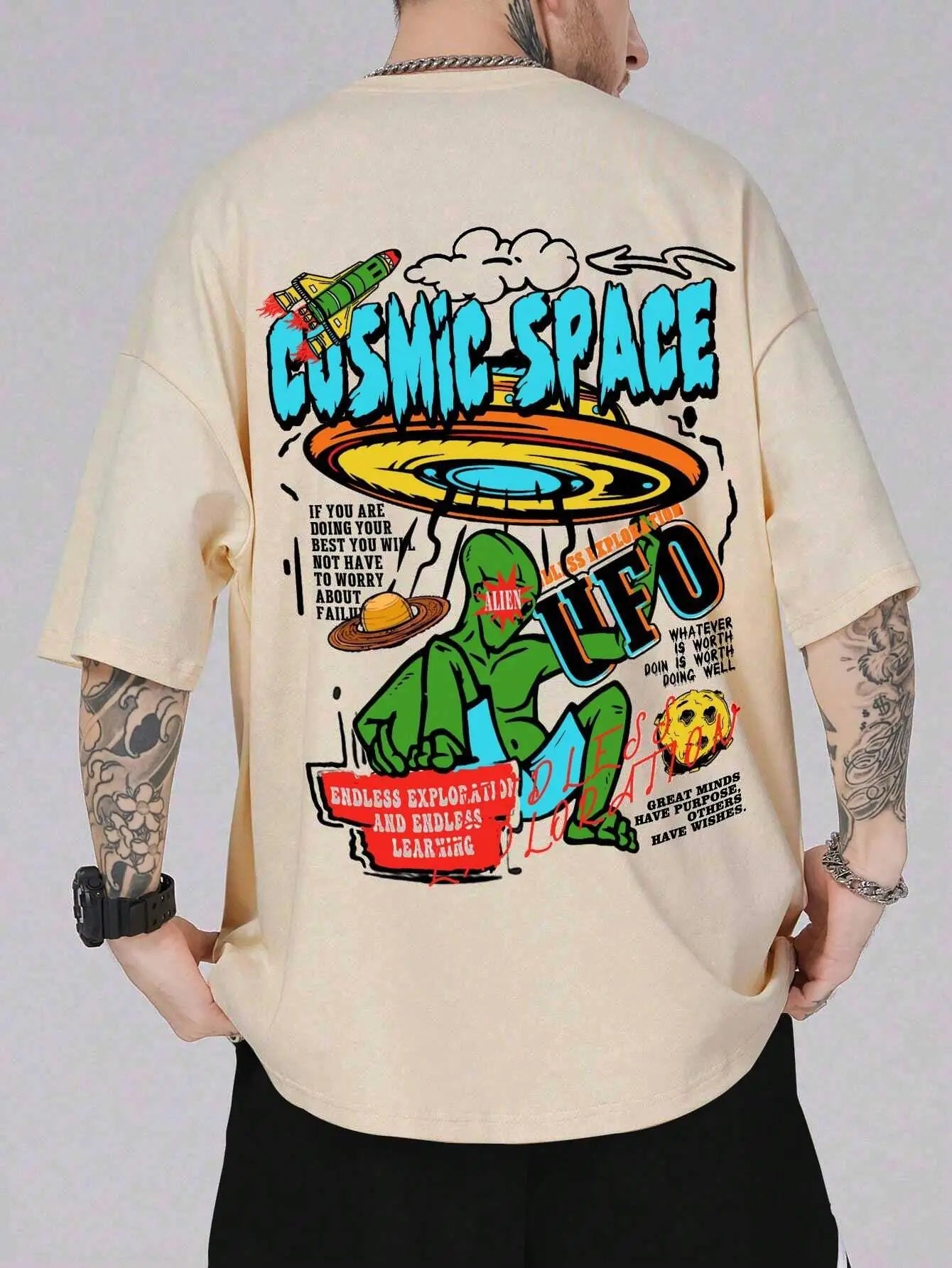 Cosmic Space Ufo Aliens Funny Graphic Printed Fashion Street T-Shirt