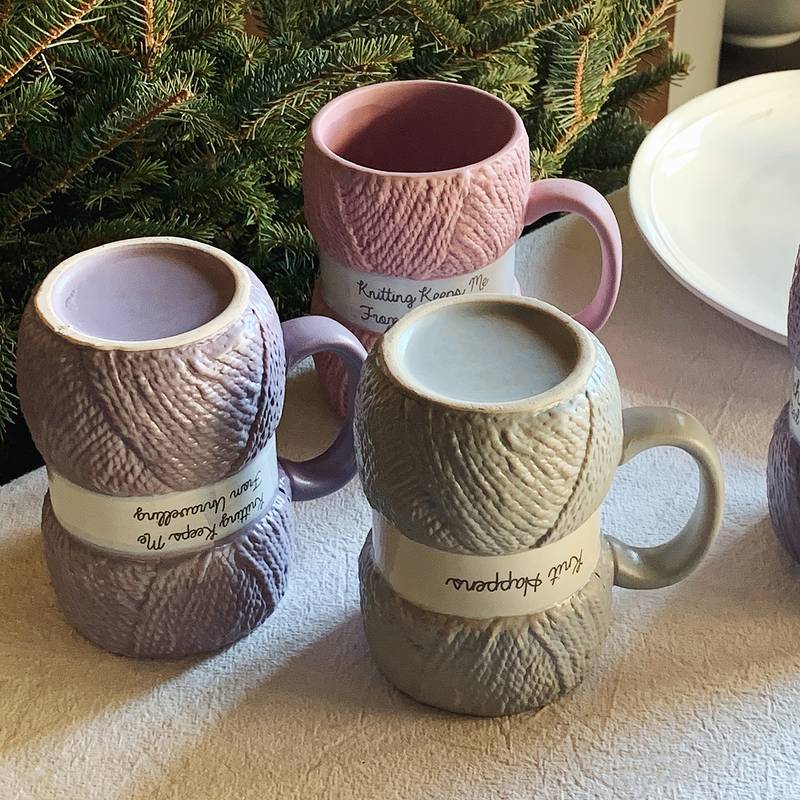 Mugs with Handle Colorful Wool Ceramics Cup