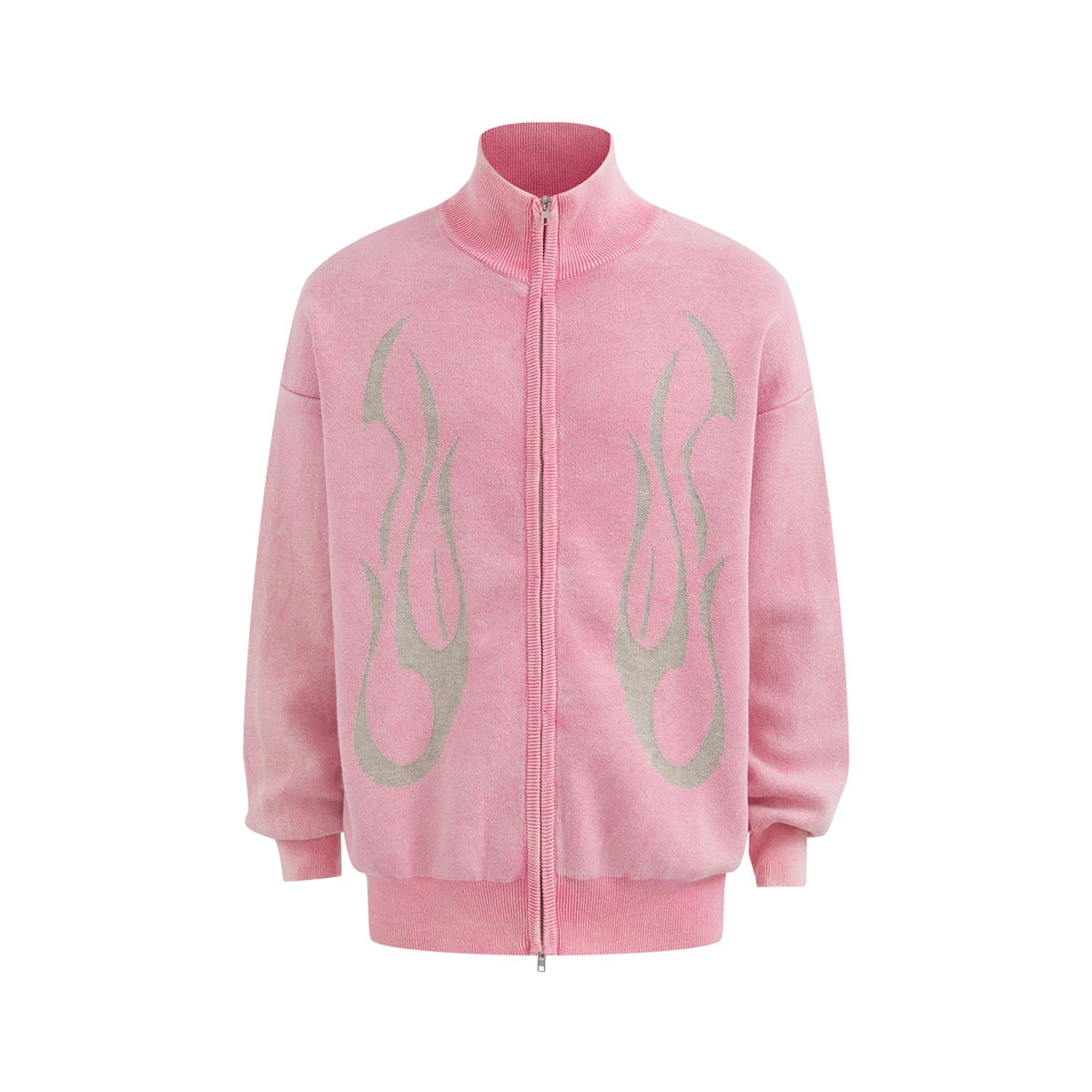 Men Vintage Flame Jacquard Zipper Cardigan