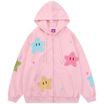 American Style Zip Hoodie Cardigan Sweatshirt Embrace Kawaii Fashion with Thick Patch Art and Kpop Butterfly Design