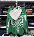 Gothic Style Skull Pattern Printed Punk Loose Jacket Y2K Hip Hop Green Full Zipper Top Sports