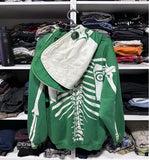 Gothic Style Skull Pattern Printed Punk Loose Jacket Y2K Hip Hop Green Full Zipper Top Sports