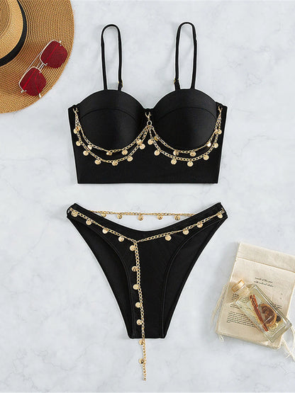 Push Up Bikini with Metal Chain: 2-Piece Swimwear