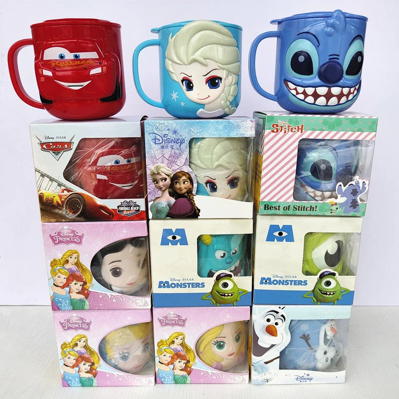 Disney Mickey Stitch kids Cup With Lid Milk Mug Frozen Elsa 3D Cartoon