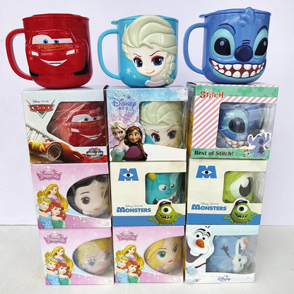 Disney Mickey Stitch kids Cup With Lid Milk Mug Frozen Elsa 3D Cartoon