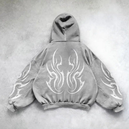Detailed Tribal Fire Design Hip-Hop Men Hoodie