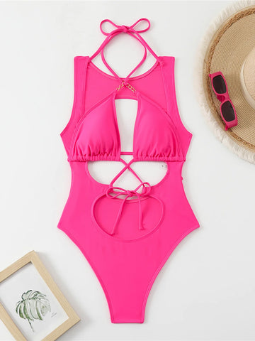 Asymmetric Halter Cut Out Monokini High Leg One Piece