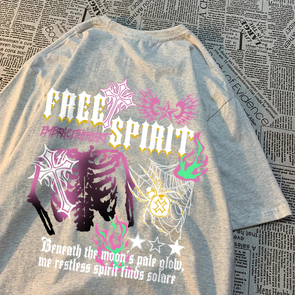 Free Spirit Buntes Skelett Sommer Casual Tee Männer